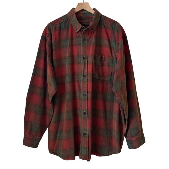 Patrick James Men’s Plaid Corduroy Button Down Shirt Sz 2XL Red Green Cotton - Picture 1 of 9